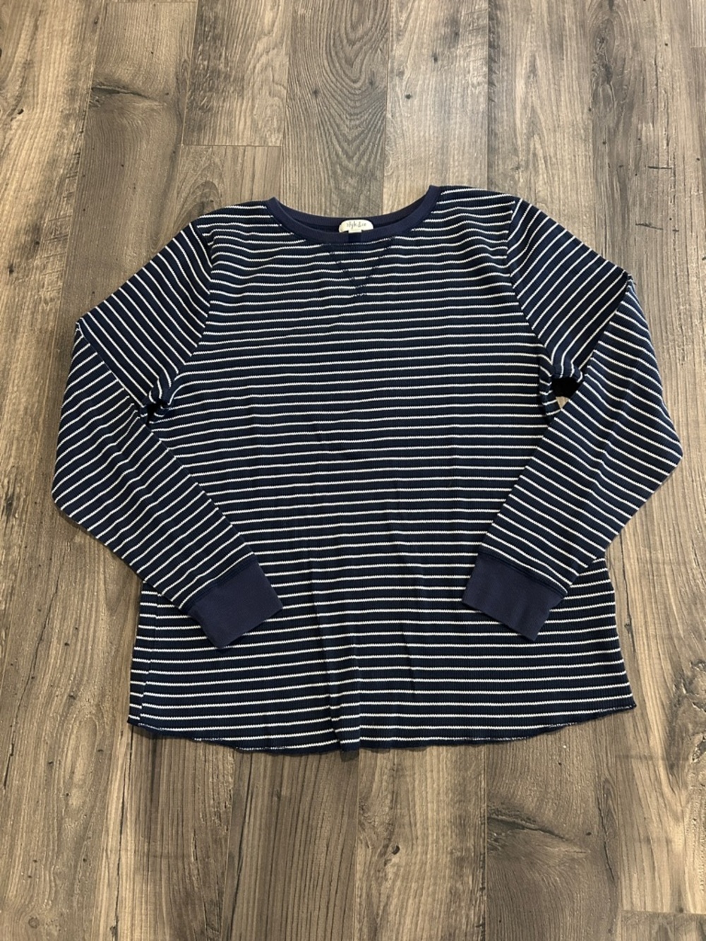 Style & Co Navy & White Striped Crewneck Top